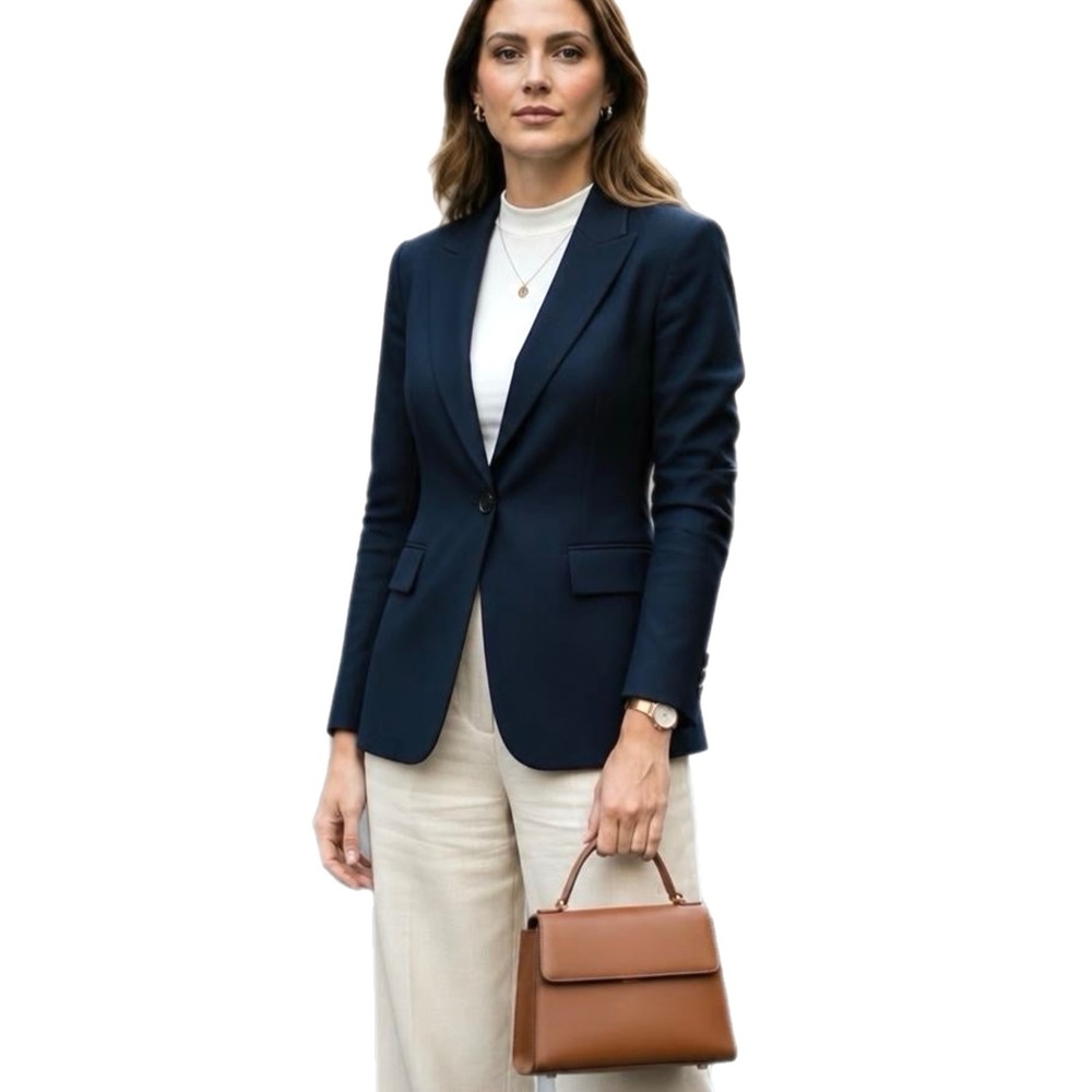 Tom James Royal Collection Blazer Jacket Navy Blue Single Button Womens 12